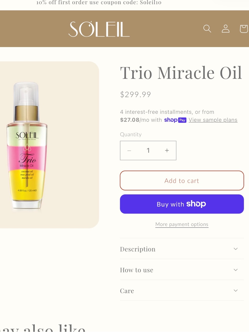 Trio Miracle Oil for hair NEW retail $299